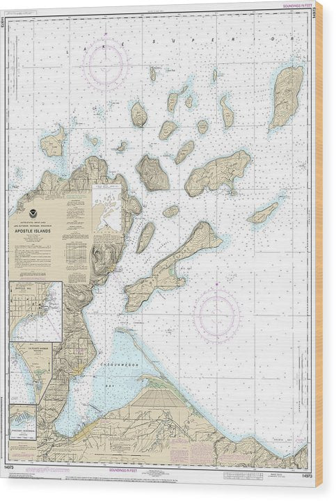 Nautical Chart-14973 Apostle Islands, Including Chequamegan Bay, Bayfield Harbor, Pikes Bay Harbor, La Pointe Harbor Wood Print