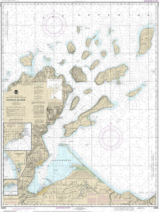 Nautical Chart 14973 Apostle Islands, Including Chequamegan Bay, Bayfield Harbor, Pikes Bay Harbor, La Pointe Harbor Puzzle