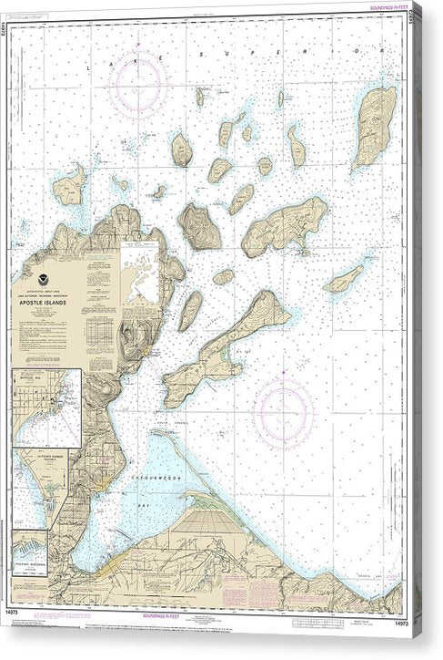 Nautical Chart-14973 Apostle Islands, Including Chequamegan Bay, Bayfield Harbor, Pikes Bay Harbor, La Pointe Harbor  Acrylic Print