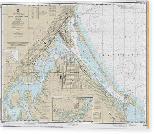 Nautical Chart-14975 Duluth-Superior Harbor, Upper St Louis River Wood Print