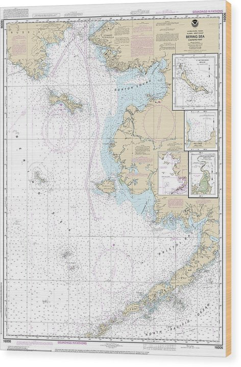 Nautical Chart-16006 Bering Sea-Eastern Part, St Matthew Island, Bering Sea, Cape Etolin, Achorage, Nunivak Island Wood Print