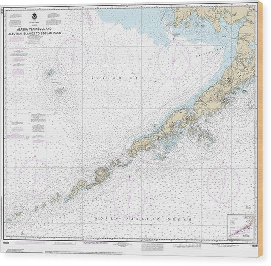 Nautical Chart-16011 Alaska Peninsula-Aleutian Islands-Seguam Pass Wood Print