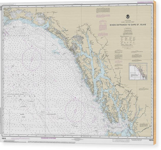 Nautical Chart-16016 Dixon Entrance-Cape St Elias Wood Print