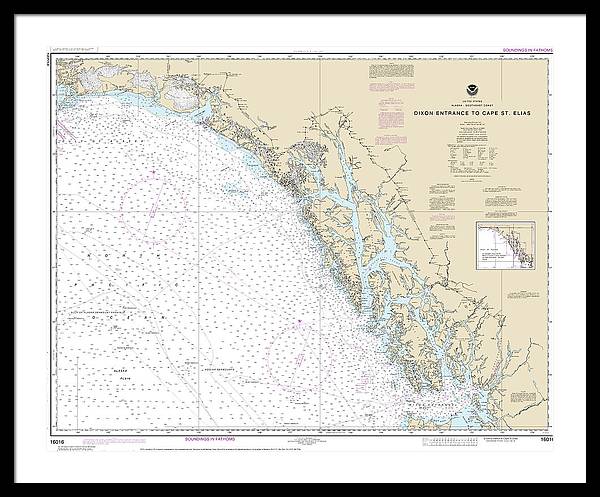 Nautical Chart-16016 Dixon Entrance-cape St Elias - Framed Print