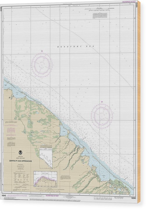 Nautical Chart-16042 Griffin Pt-Approaches Wood Print