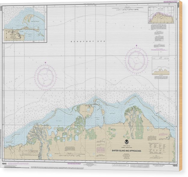 Nautical Chart-16043 Barter Island-Approaches, Bernard Harbor Wood Print