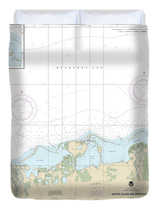 Nautical Chart-16043 Barter Island-approaches, Bernard Harbor - Duvet Cover