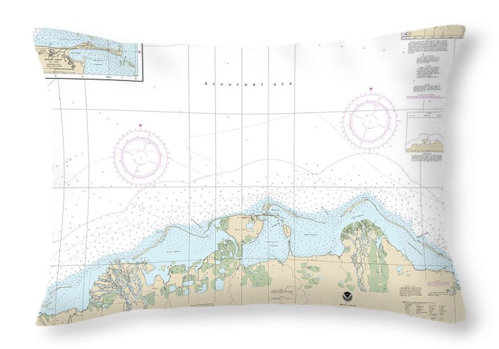 Nautical Chart-16043 Barter Island-approaches, Bernard Harbor - Throw Pillow