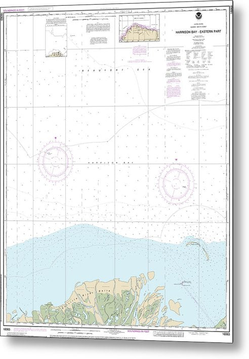 A beuatiful Metal Print of the Nautical Chart-16063 Harrison Bay-Eastern Part - Metal Print by SeaKoast.  100% Guarenteed!