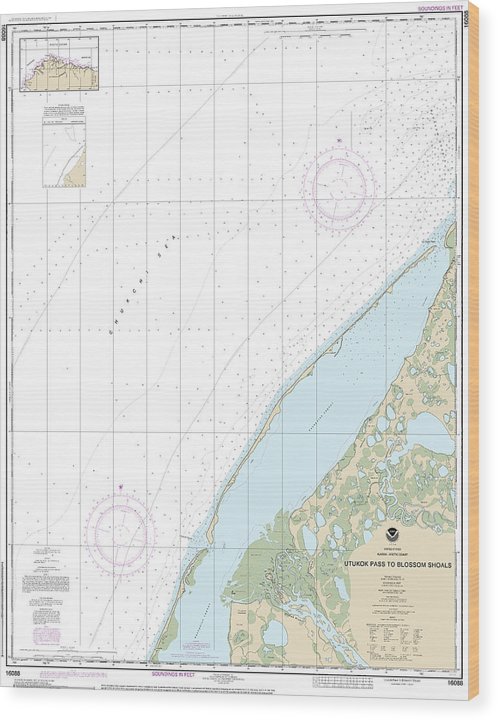 Nautical Chart-16088 Utukok Pass-Blossom Shoals Wood Print