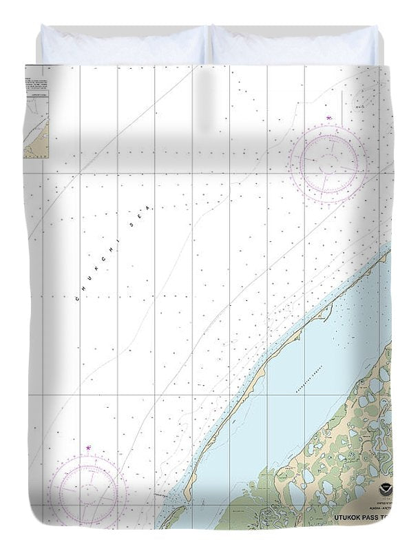 Nautical Chart-16088 Utukok Pass-blossom Shoals - Duvet Cover