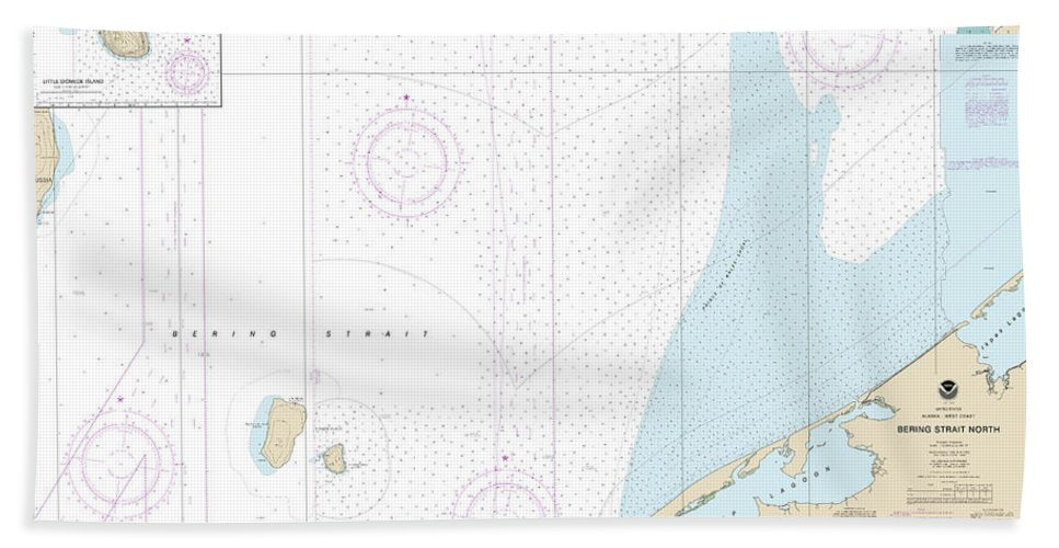 Nautical Chart 16190 Bering Strait North, Little Diomede Island Bath Towel