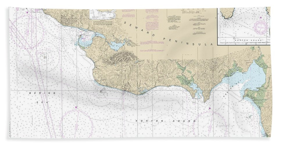 Nautical Chart 16200 Norton Sound, Golovnin Bay Bath Towel