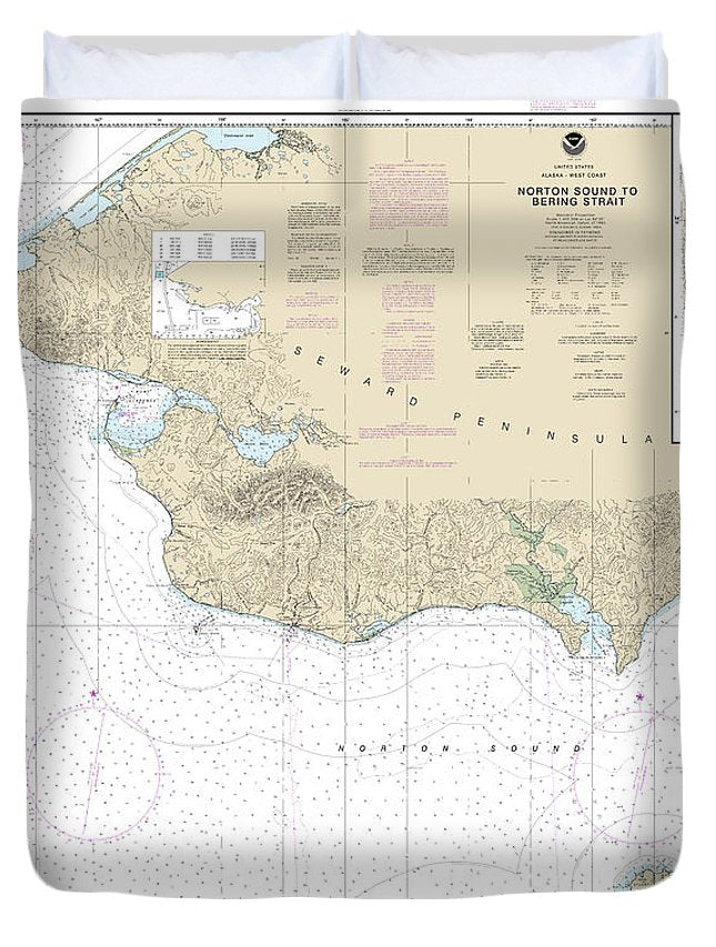 Nautical Chart-16200 Norton Sound, Golovnin Bay - Duvet Cover