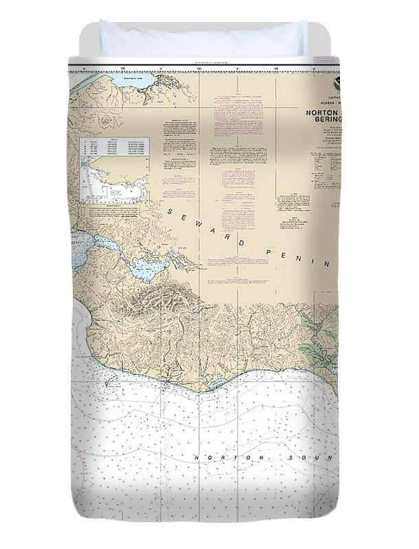 Nautical Chart-16200 Norton Sound, Golovnin Bay - Duvet Cover