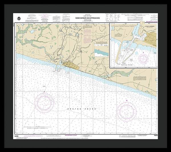 Nautical Chart-16206 Nome Hbr-approaches, Norton Sound, Nome Harbor - Framed Print