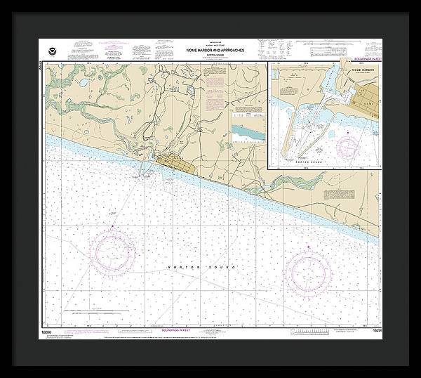 Nautical Chart-16206 Nome Hbr-approaches, Norton Sound, Nome Harbor - Framed Print