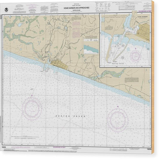 Nautical Chart-16206 Nome Hbr-Approaches, Norton Sound, Nome Harbor Wood Print