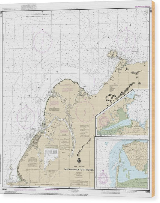 Nautical Chart-16240 Cape Ramonzof-St Michael, St Michael Bay, Approaches-Cape Ramanzof Wood Print