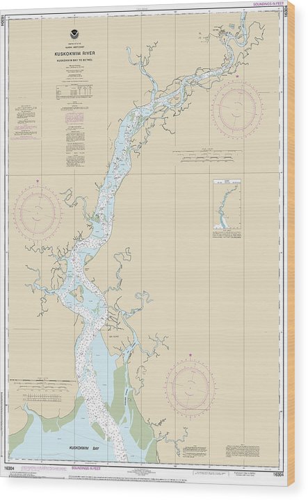 Nautical Chart-16304 Kuskokwim Bay-Bethel Wood Print