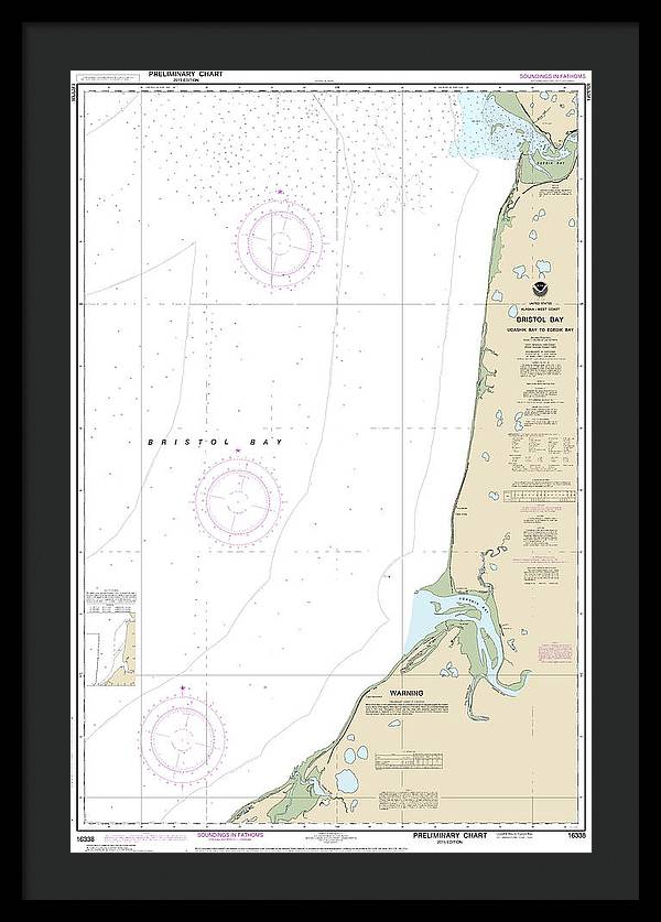 Nautical Chart-16338 Bristol Bay-ugashik Bay-egegik Bay - Framed Print