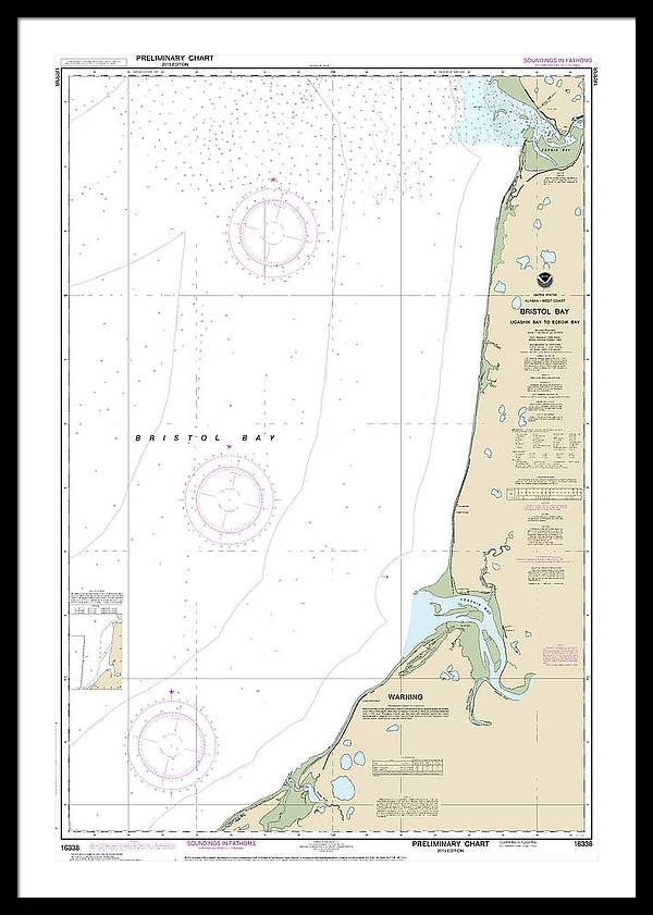 Nautical Chart-16338 Bristol Bay-ugashik Bay-egegik Bay - Framed Print