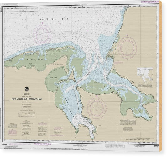 Nautical Chart-16363 Port Moller-Herendeen Bay Wood Print