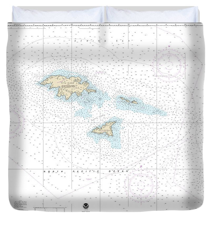 Nautical Chart 16420 Near Islands Buldir Island Attu Island Duvet Cover