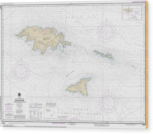 Nautical Chart-16421 Ingenstrem Rocks-Attu Island Wood Print