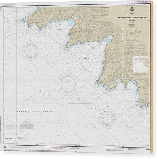 Nautical Chart-16430 Attu Island Theodore Pt-Cape Wrangell Wood Print