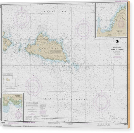 Nautical Chart-16436 Shemya Island, Alcan Harbor, Skoot Cove Wood Print