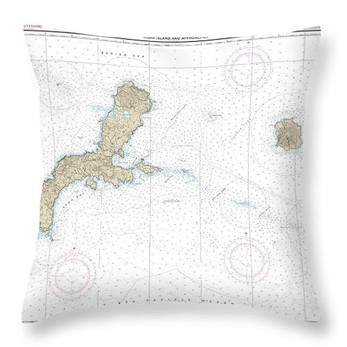 Nautical Chart-16441 Kiska Island-approaches - Throw Pillow