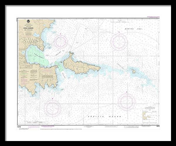 Nautical Chart-16442 Kiska Harbor-approaches - Framed Print