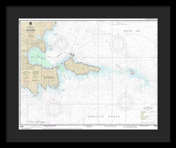 Nautical Chart-16442 Kiska Harbor-approaches - Framed Print