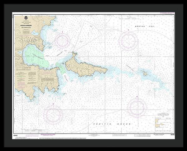 Nautical Chart-16442 Kiska Harbor-approaches - Framed Print