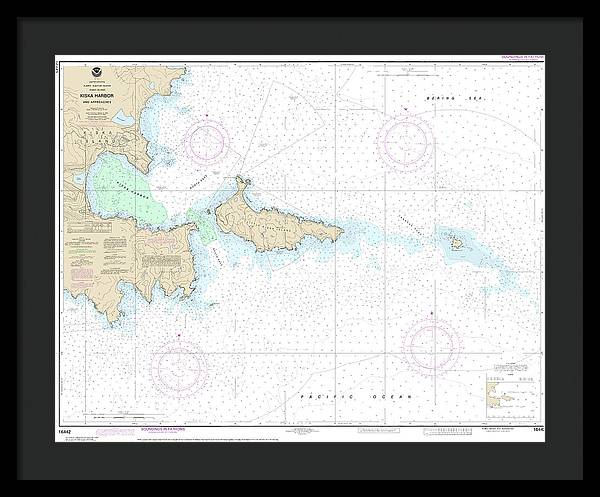 Nautical Chart-16442 Kiska Harbor-approaches - Framed Print