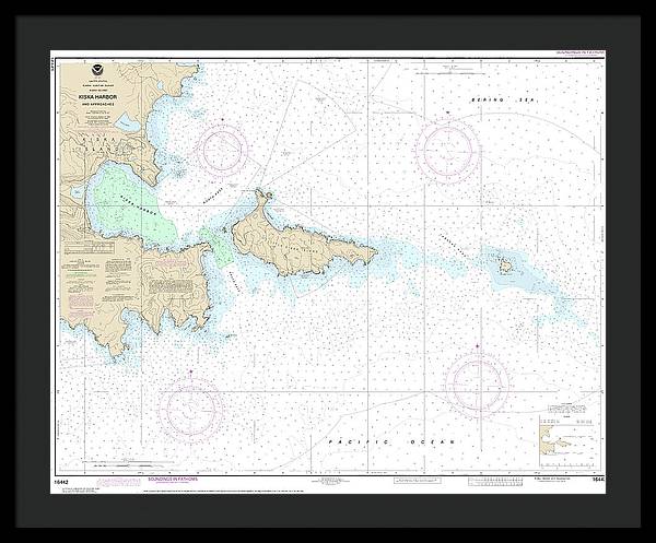 Nautical Chart-16442 Kiska Harbor-approaches - Framed Print