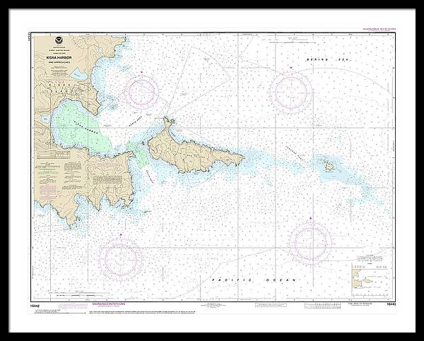 Nautical Chart-16442 Kiska Harbor-approaches - Framed Print