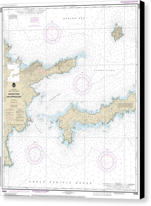 Nautical Chart-16463 Kanaga Pass-approaches - Canvas Print