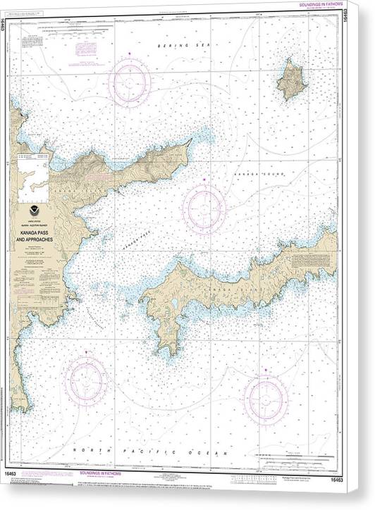 Nautical Chart-16463 Kanaga Pass-approaches - Canvas Print