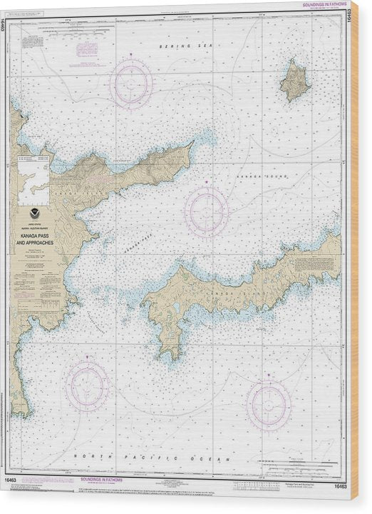 Nautical Chart-16463 Kanaga Pass-Approaches Wood Print
