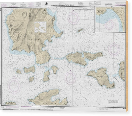 Nautical Chart-16478 Tagalak Island-Great Sitkin Island, Sand Bay-Northeast Cove Wood Print