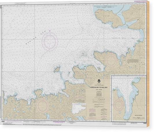 Nautical Chart-16487 Korovin Bay-Wall Bay-Atka Island, Martin Harbor Wood Print