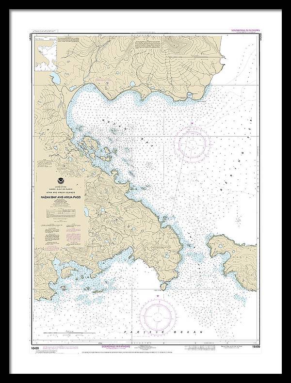 Nautical Chart-16490 Nazan Bay-amilia Pass - Framed Print