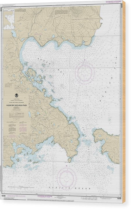 Nautical Chart-16490 Nazan Bay-Amilia Pass Wood Print