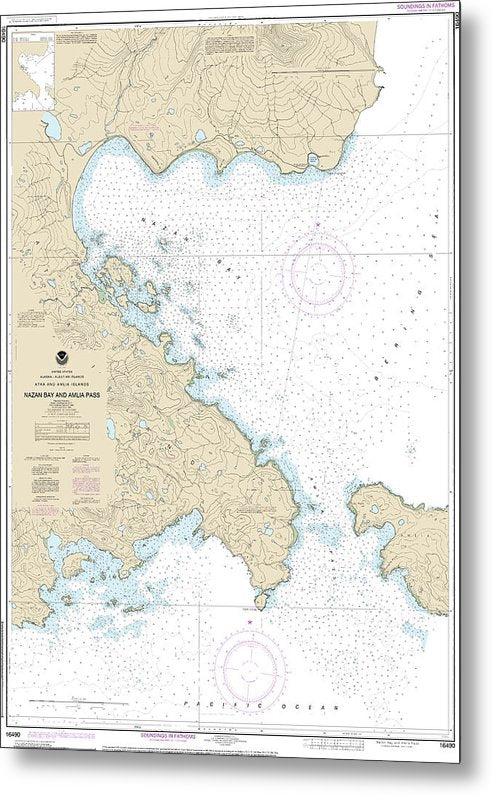 A beuatiful Metal Print of the Nautical Chart-16490 Nazan Bay-Amilia Pass - Metal Print by SeaKoast.  100% Guarenteed!