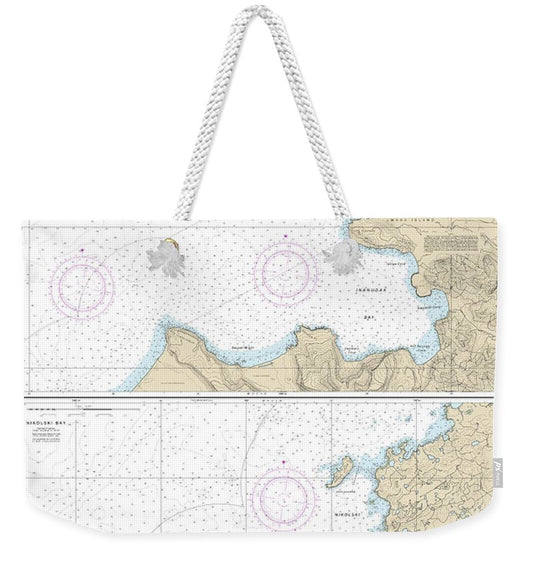 Nautical Chart-16511 Inanudak Bay-nikolski Bay, Umnak L, River-mueller Coves - Weekender Tote Bag