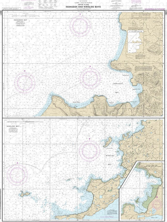 Nautical Chart 16511 Inanudak Bay Nikolski Bay, Umnak L, River Mueller Coves Puzzle