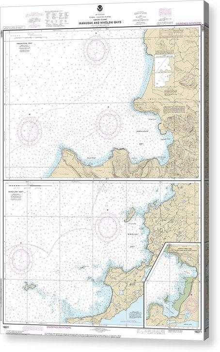 Nautical Chart-16511 Inanudak Bay-Nikolski Bay, Umnak L, River-Mueller Coves  Acrylic Print