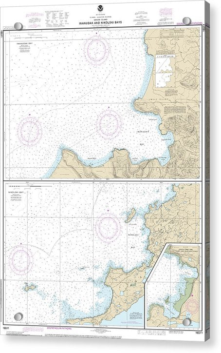 Nautical Chart-16511 Inanudak Bay-nikolski Bay, Umnak L, River-mueller Coves - Acrylic Print